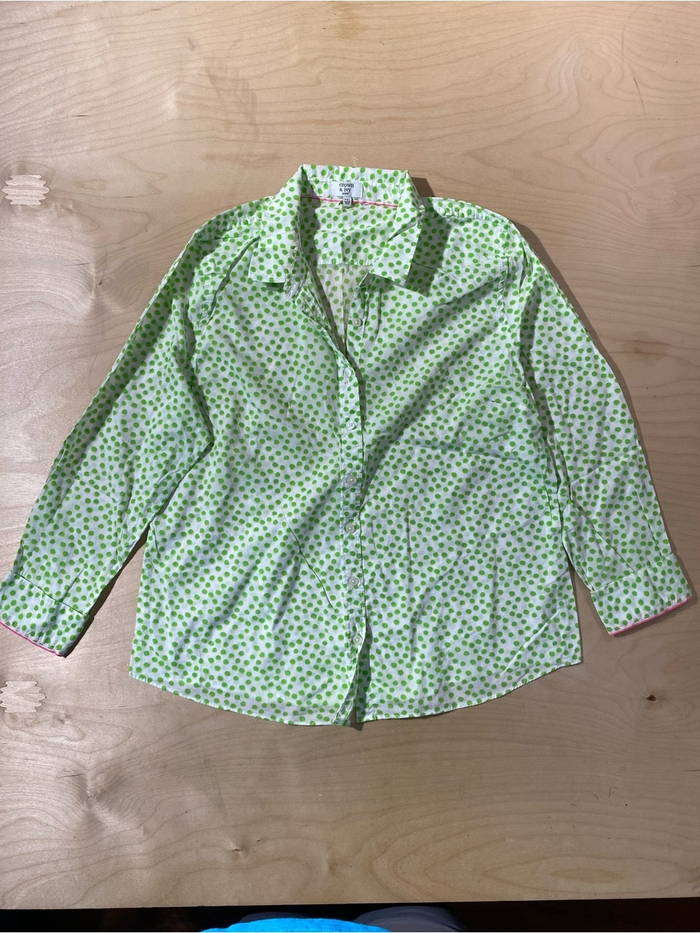 crown & ivy White Blouse with Lime Green Polka Dots PXL (SB)